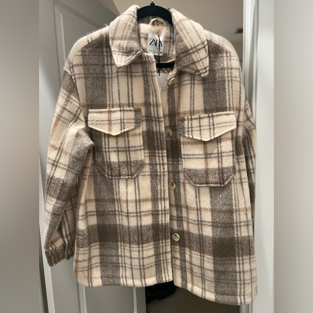 Zara Plaid Button-Up Jacket Shacket